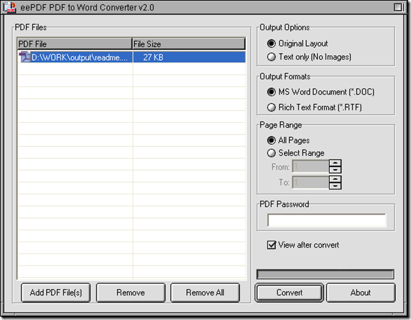 interface of PDF to Word Converter