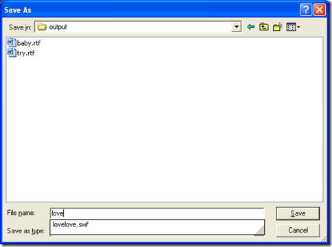 dialog box of "Save As" for saving RTF file