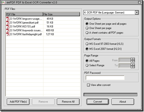 interface of EEPDF PDF to Excel OCR Converter