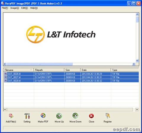 Interface of EEPDF TIFF to PDF Converter 
