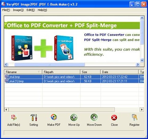 Interface of EEPDF BMP to PDF Converter 