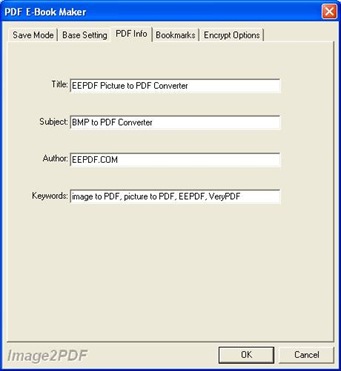 Setting panel under tab PDF Info