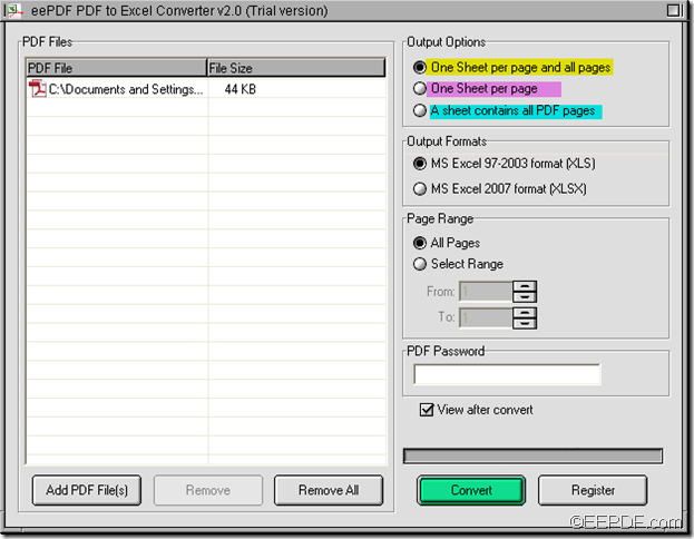 convert PDF to Excel using EEPDF PDF to Excel Converter