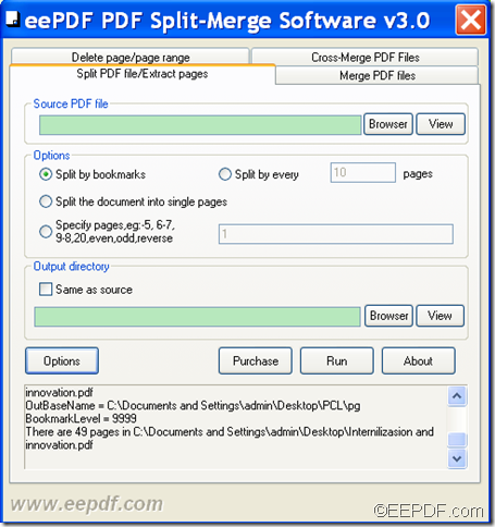 split PDF by bookmarks using EEPDF PDF Split Merge