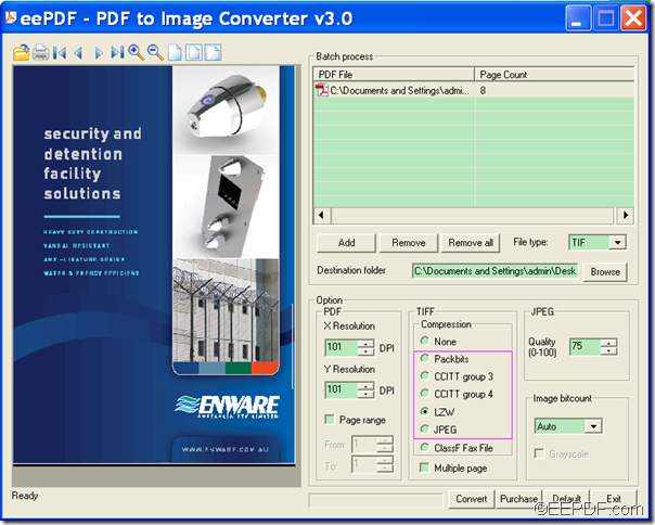 convert PDF to TIFF and compress TIFF using  EEPDF PDF to Image Converter