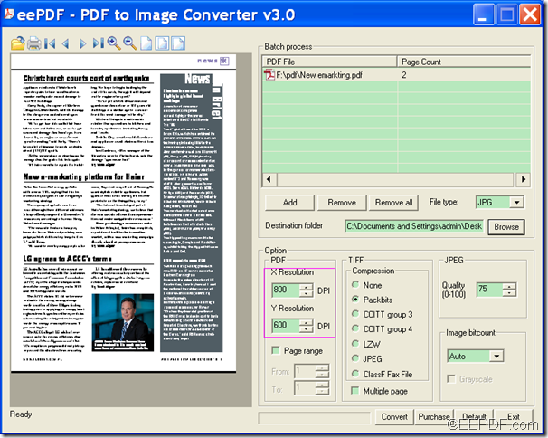 convert PDF to image and set image resolution using EEPDF PDF to Image Converter