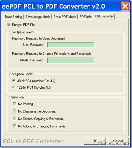 convert PCL to encrypted PDF with  EEPDF PCL to PDF Converter