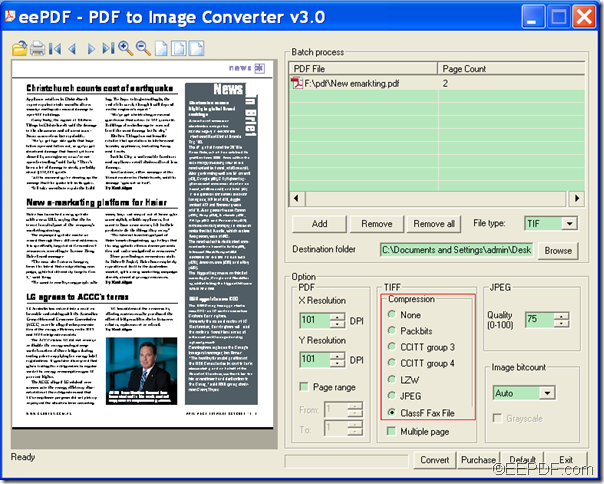 convert PDF to compressed TIFF image with EEPDF PDF to Image Converter