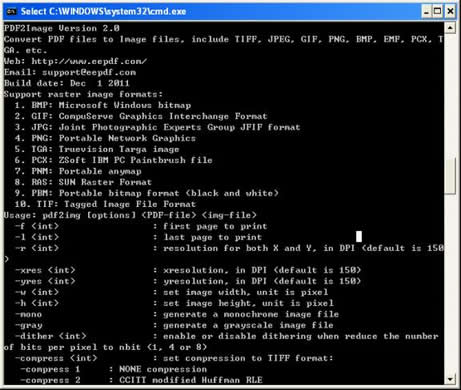  The usage of eePDF PDF to BMP Command Line Converter